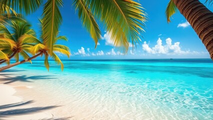 Tropical Beach Paradise: Palm Trees & Turquoise Ocean - Tropical es.