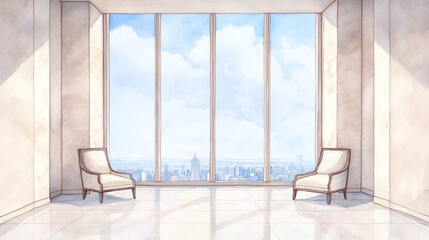 Fototapeta premium High-Rise Interior with City View