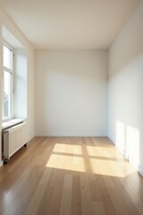 Fototapeta premium Empty Room with Hardwood Floor and Sunlight Streaming Through Window