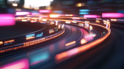 Abstract composition showcases vibrant data streams connecting 3D cloud icons and circuit boards, emphasizing fast and secure data transfer in a tech-oriented setting