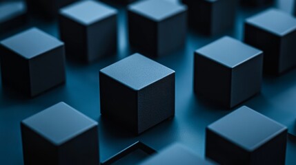 Obraz premium A minimalist 3D desktop background with matte black cubes and sleek white highlights.