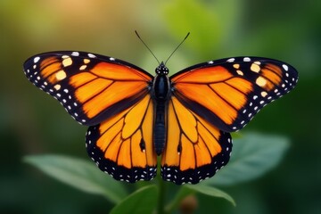Fototapeta premium Delicate monarch butterfly, wings spread wide, vibrant colors, isolated , close-up, macro, stock photo