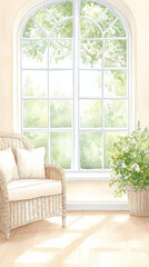 Fototapeta premium Sunlight Streaming Through an Arch Window, Watercolor Interior