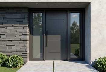 Minimalist Dark Silver Aluminum Door for Modern Home Entry: A Statement of Luxury and Exquisite Design for Discerning Homeowners. Elevate Your Home's Facade with this Sleek and Stylish Entrance.

