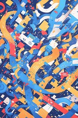 Obraz premium Abstract art, vibrant shapes, dynamic movement, modern design, website background