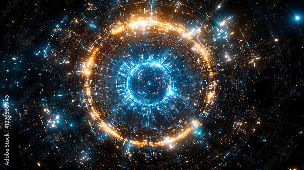 Poster circular technological nexus of futuristic data transfer and information flow system display