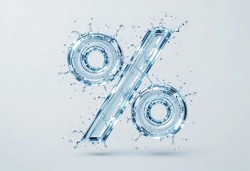 Water percentage icon with droplets, representing discounts or statistical data. Light grey background for a clean, modern look