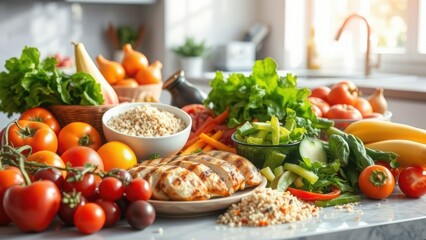 Fototapeta premium Healthy Food, Fresh Produce, Kitchen Table - Healthy eating