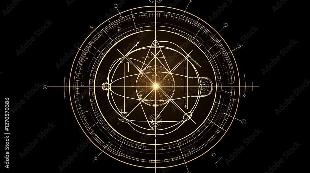 Wall mural complex celestial chart golden astronomical map on black backdrop featuring intricate star patterns