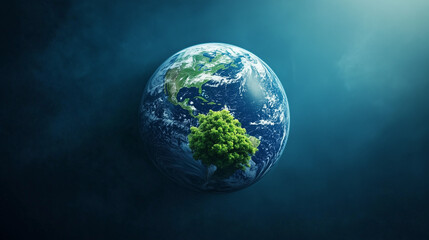 Fototapeta premium Earth's Embrace: A vibrant planet Earth, embraced by a lush tree, embodies the essence of our precious home.