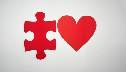 Puzzle piece and heart representing online love connection, digital romance
