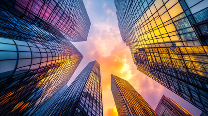 Metropolitan Skyscrapers Reach for the Sky with Colorful Reflection