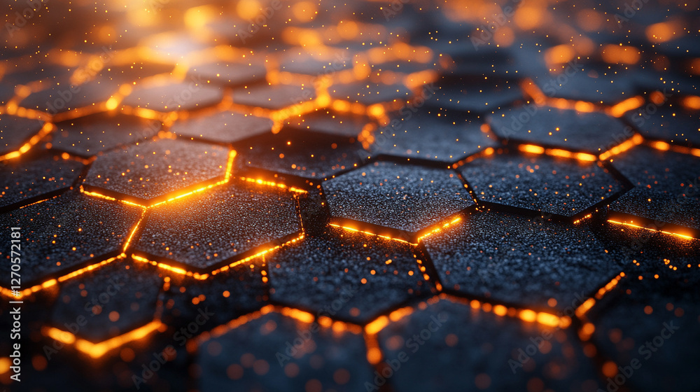 Poster interconnected hexagonal structures symbolizing networks connectivity and futuristic technology conv