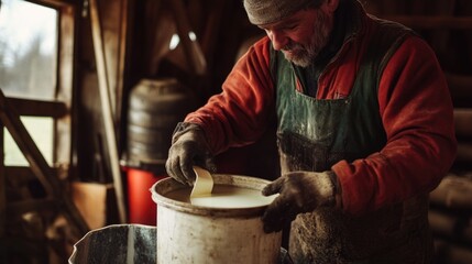 A woman engaged in manual woodworking task.
