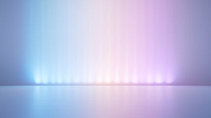 Serene Light Spectrum: A minimalist scene unfolds, with a gradient of soft hues casting a tranquil ambiance. Linear light beams converge towards a vanishing point, creating an ethereal.