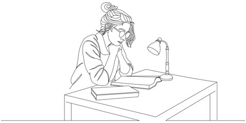 vector design of woman reading book in light of lamp