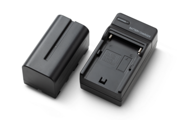 Battery charger and battery isolated on transparent background