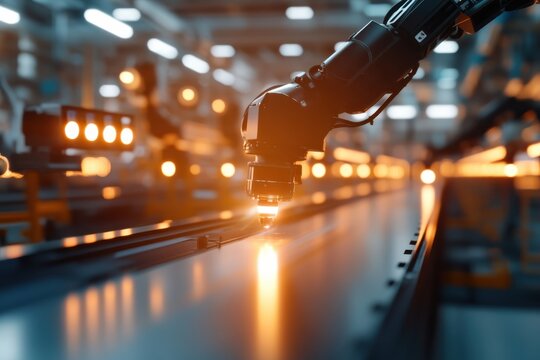 A highly advanced robotic arm meticulously working on a production line, showcasing the precision and capabilities of modern automation in manufacturing processes.