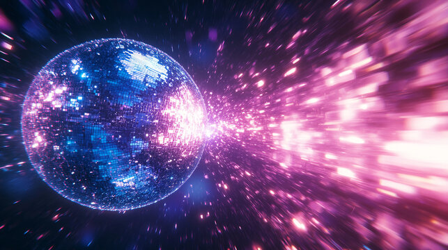 Dazzling disco ball emitting vibrant energy trails in captivating space - Powered by Adobe