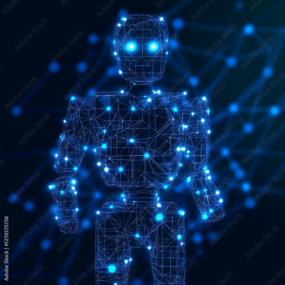 Poster cybernetic construct illuminated neural network connection artificial intelligence visualization