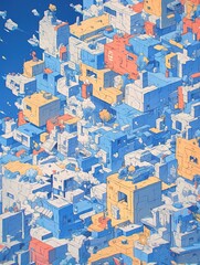 Fototapeta premium Abstract city skyline, futuristic architecture, blue hues, digital art, website banner