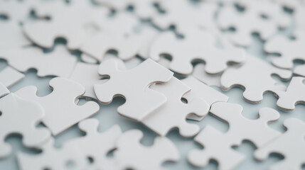 Jigsaw Puzzle Pieces: Close-up of a scattered collection of puzzle pieces, creating a visual representation of problem-solving and teamwork, with soft focus for an artistic effect.