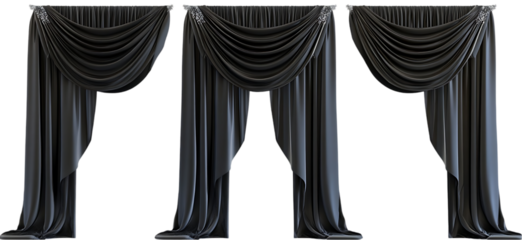 Elegant Dark Gray Draped Curtains Luxury Interior Design room home silk fold rich decor   