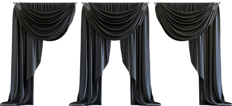 Elegant Dark Gray Draped Curtains Luxury Interior Design room home silk fold rich decor   