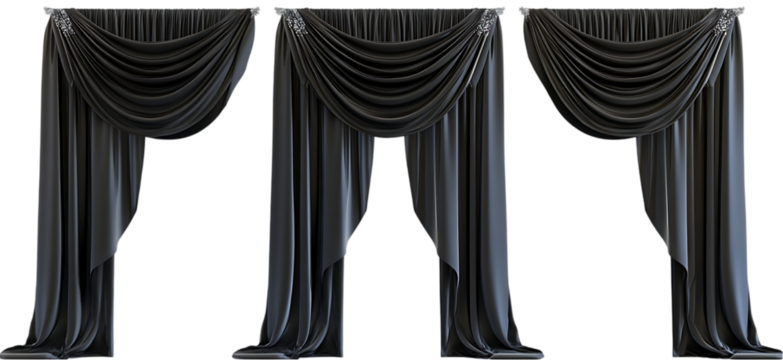 Elegant Dark Gray Draped Curtains Luxury Interior Design room home silk fold rich decor   
