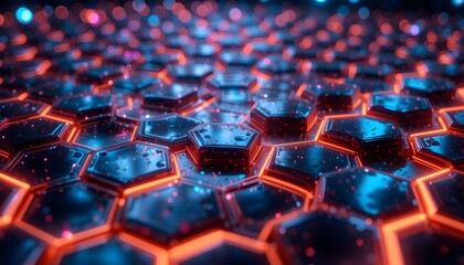Fototapeta premium Futuristic Hexagonal Grid with Glowing Neon Edges