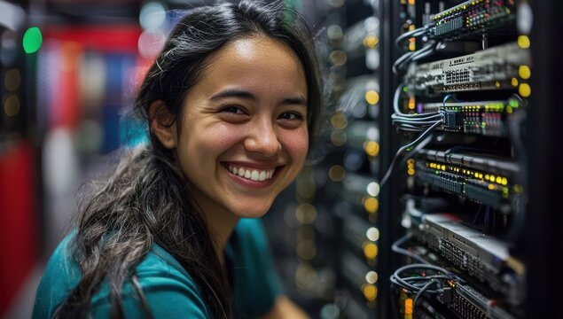 Secure data center maintained by a cheerful network engineer for data safety.