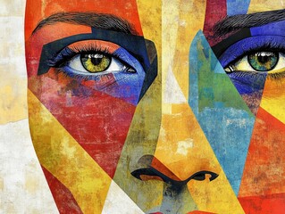 Colorful face art with vibrant eyes