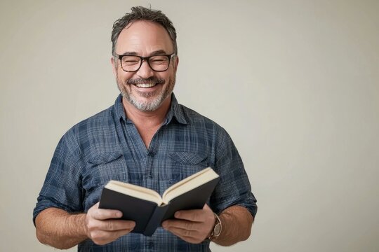 Happy reader enjoying a book. AI.