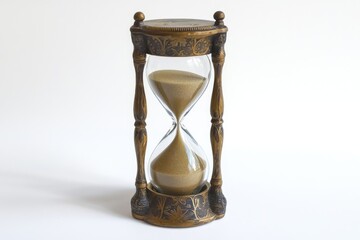 Genuine antique gold-toned metal hour glass with intricate designs.