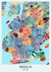 Brooklyn New York M, background downtown, urban modern colorful, bright graphic design, abstract travel art, new business district, urban artistic detail, clean border downtown, paint creative artwork