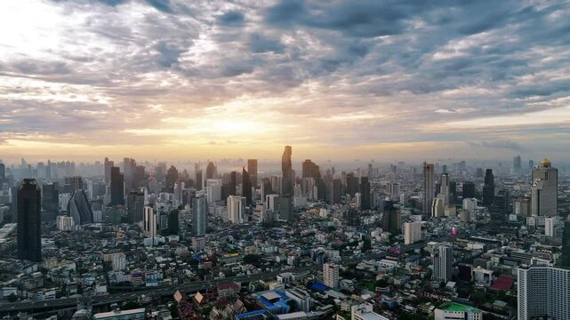 Aerial view of Traffic and Bangkok city, Thailand.