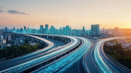 Fototapeta premium Illuminated City Highway Network at Sunset