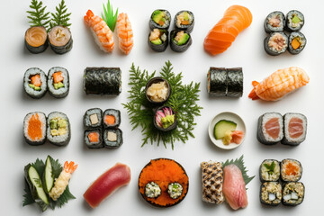 Japanese food collection on plain white background