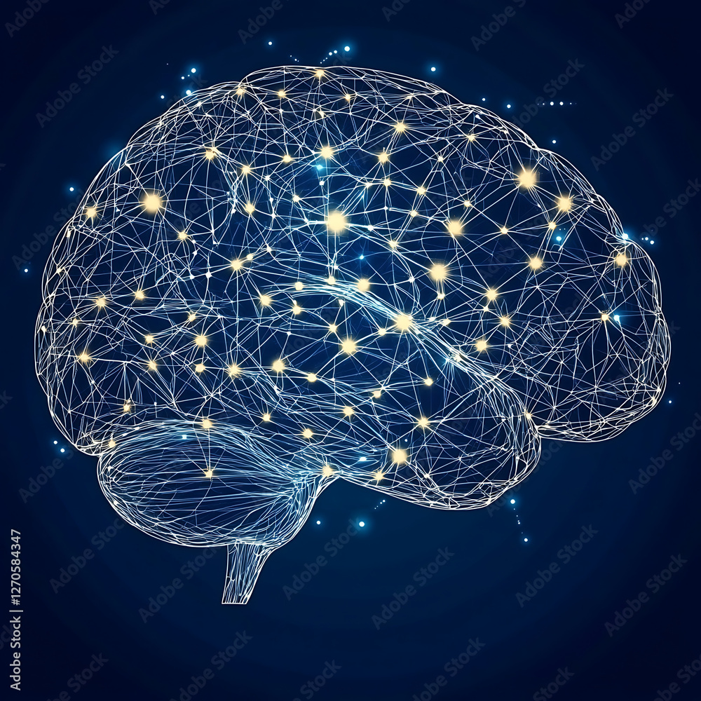 Poster digital brain network connection represents intelligence artificial neural system data flow