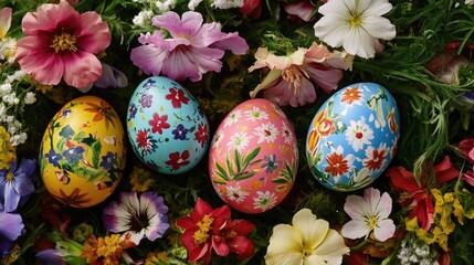 Fototapeta premium Candy coated, dyed eggs for festive celebration