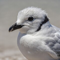 A little gull with soft, delicate feathers, captured in high detail on white.