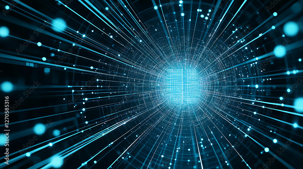 Poster digital core network data flow cyber tunnel abstract visualization technology structure