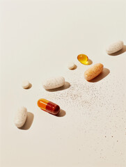 Pills laying on white background 