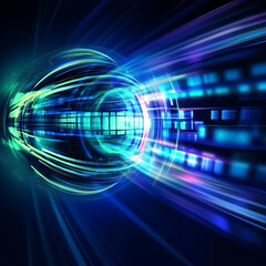 Obraz premium Digital Data Flow Tunnel Through Cyber Space with Glowing Lights and Futuristic Visualscape