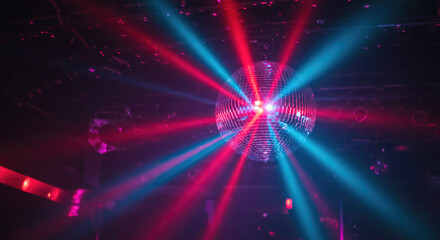 Fototapeta premium Colorful disco mirror ball with lights.