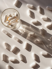 Pills laying on white background 