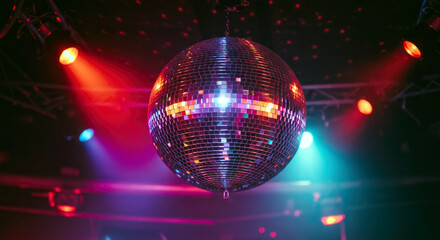 Colorful disco mirror ball with lights.