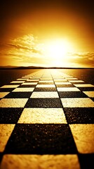 Golden Sunset Over Checkered Finish Line