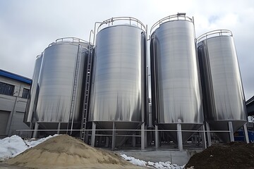 Modern silos for storing grain, wheat and other cereals.