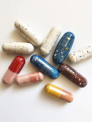 Pills laying on white background 